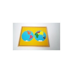 Puzzlowa mapa świata z podziałem na kontynenty (z bukową ramką) PREMIUM