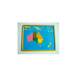 Puzzlowa mapa świata - Australia (z bukową ramką) PREMIUM