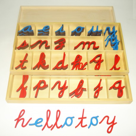 Duży ruchomy drewniany alfabet - kursywa (pisane litery) jęz. angielski